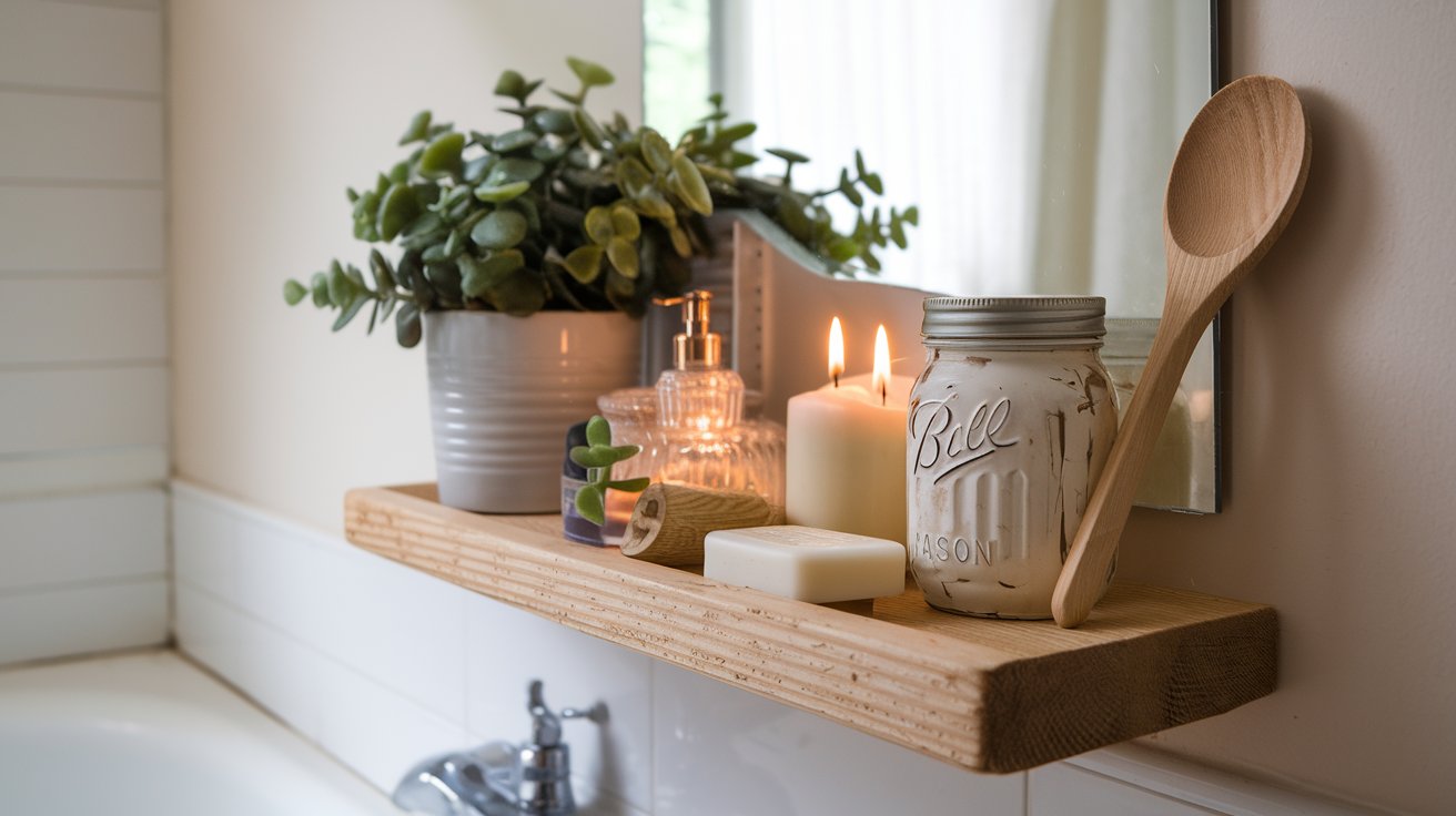 DIY Bathroom Shelf Decoration with Repurposed Items