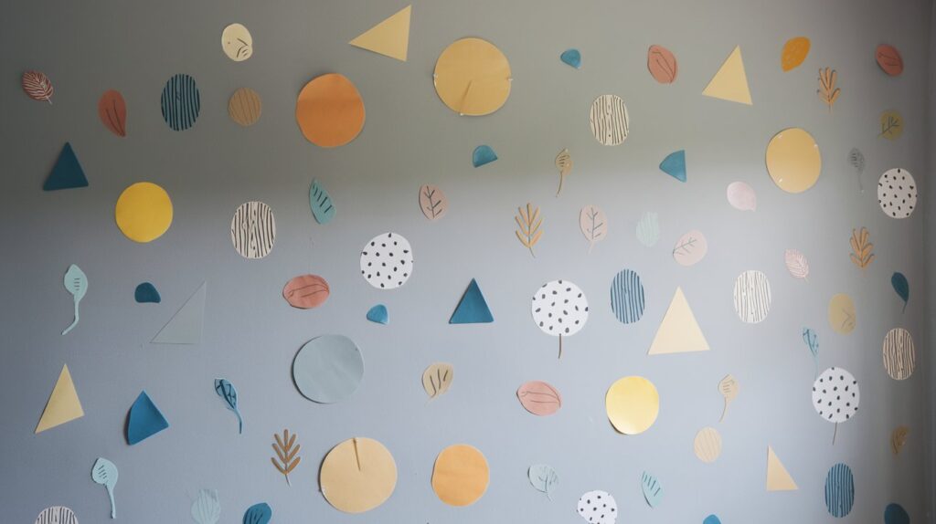 a wall with paper cutouts