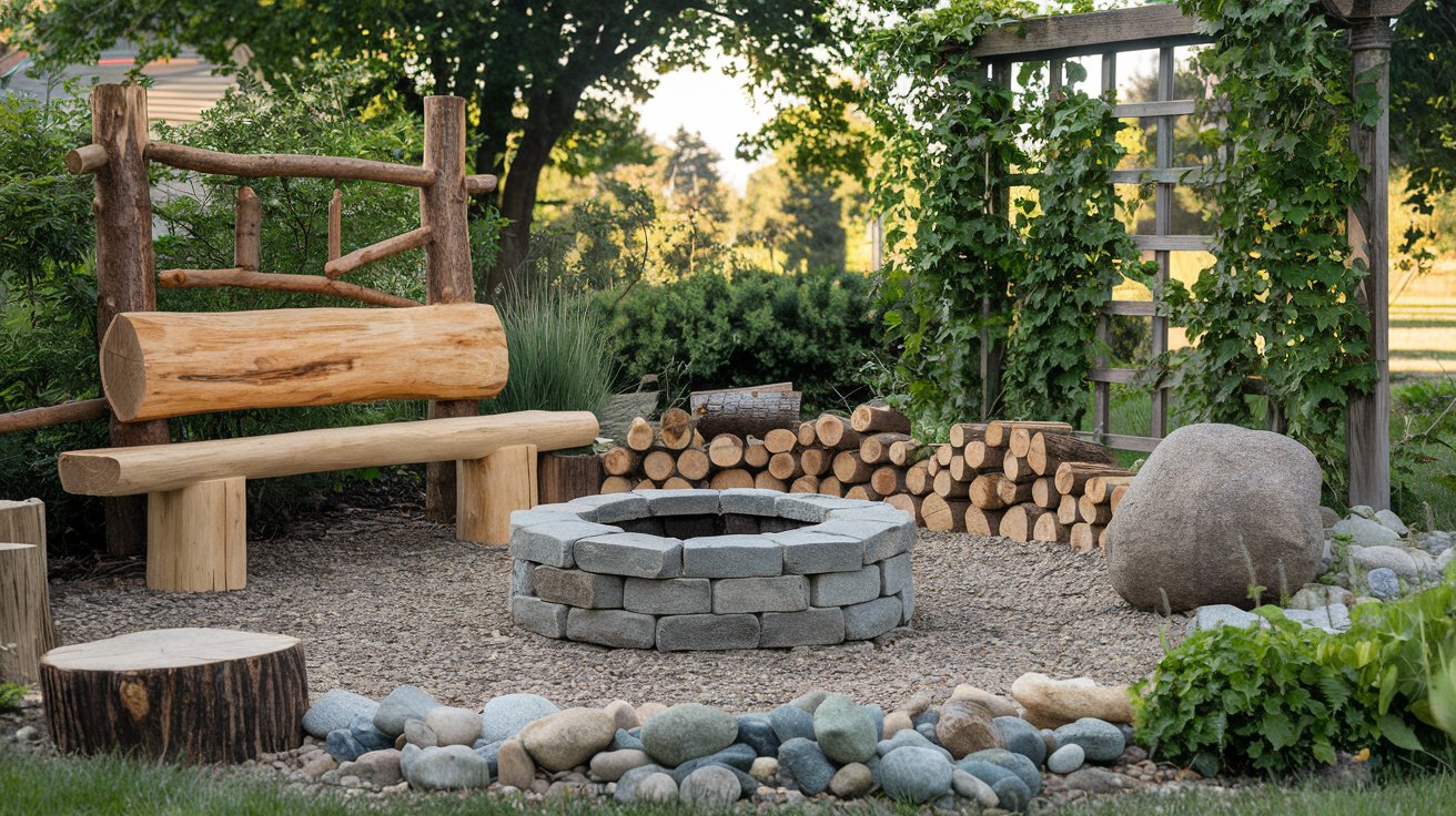 Rustic garden decor using natural materials