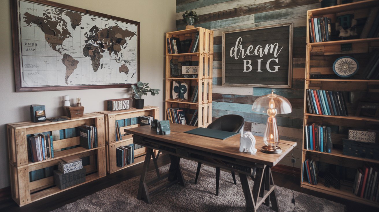 Rustic home office decor ideas with upcycled items